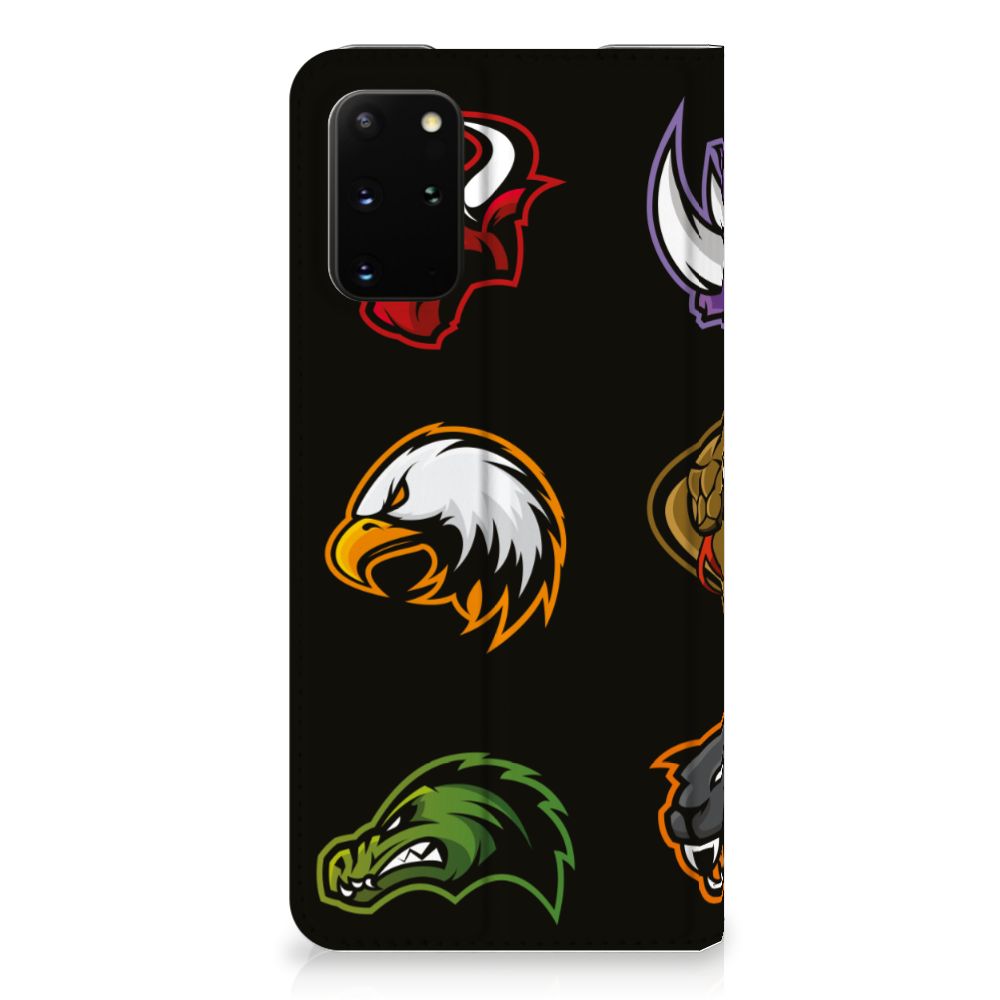 Samsung Galaxy S20 Plus Magnet Case Cartoon design with colorful animal logos on a black background.