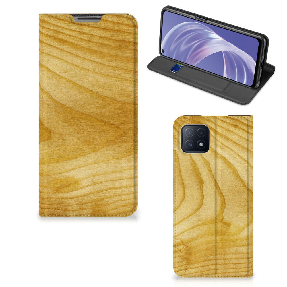 OPPO A73 5G Book Wallet Case Licht Hout