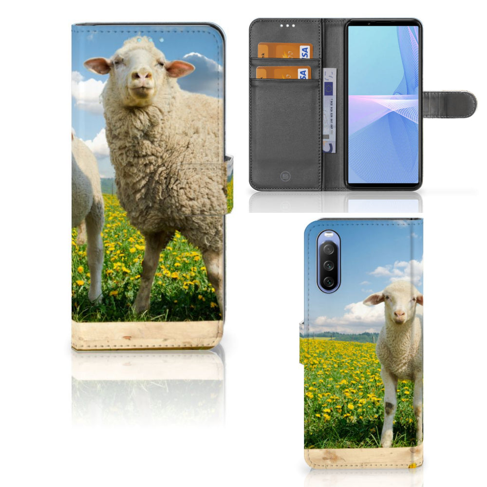 Sony Xperia 10 III Telefoonhoesje met Pasjes Schaap en Lammetje