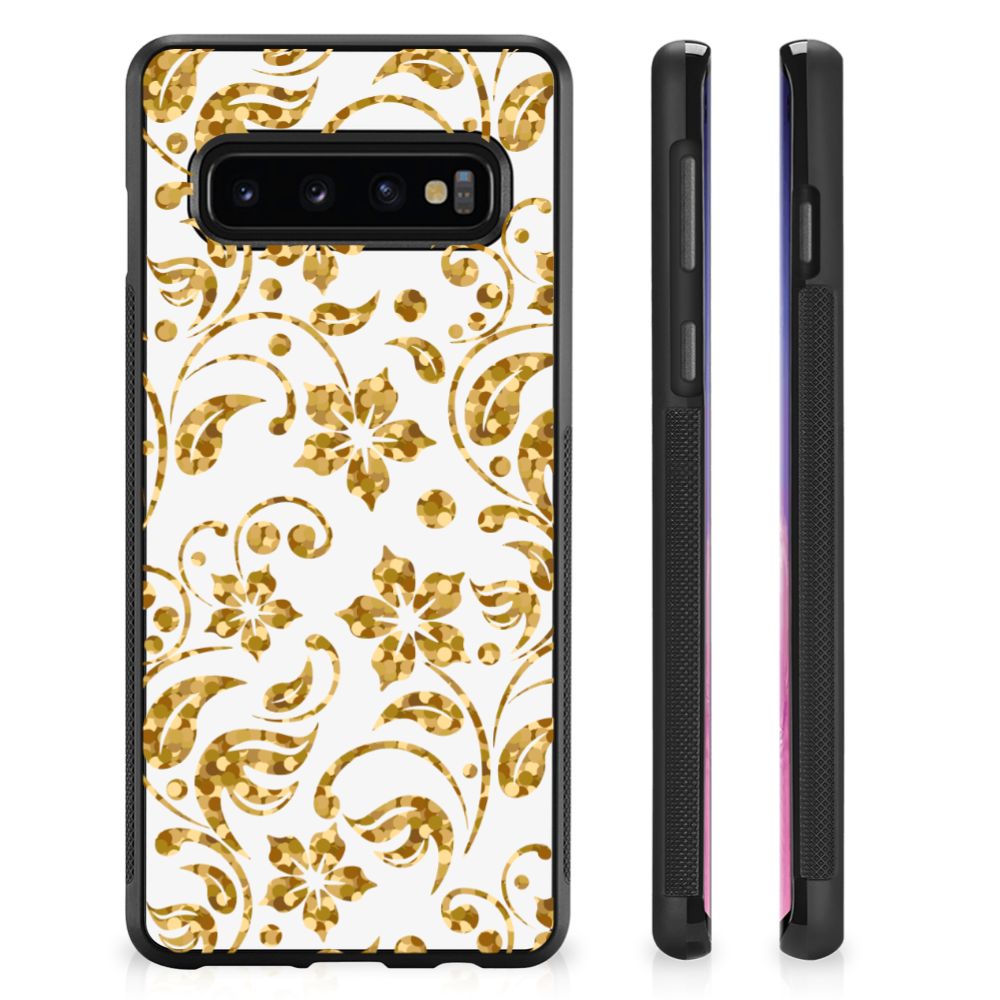 Samsung Galaxy S10+ Skin Case Gouden Bloemen