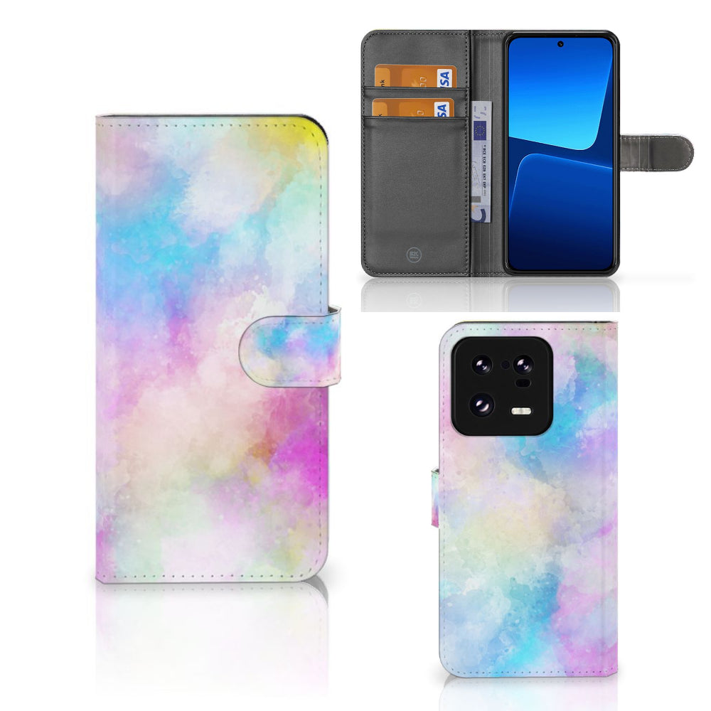 Hoesje Xiaomi 13 Pro Watercolor Light met unieke pastelkleuren en pasjeshouder.