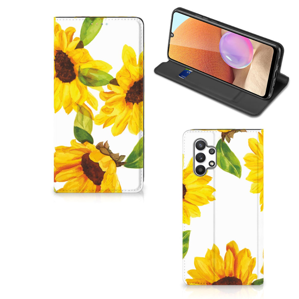 Smart Cover voor Samsung Galaxy A32 4G | A32 5G Enterprise Editie Zonnebloemen