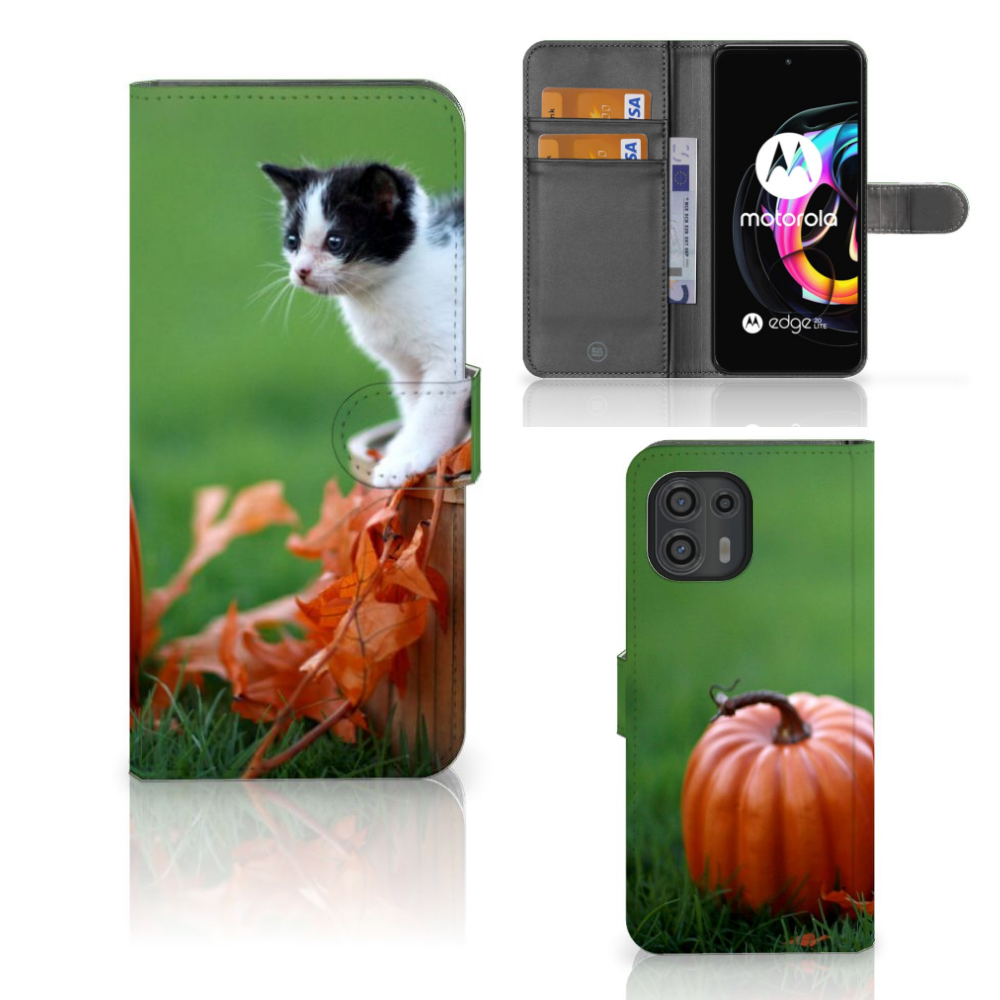 Motorola Edge 20 Lite Telefoonhoesje met Pasjes Kitten