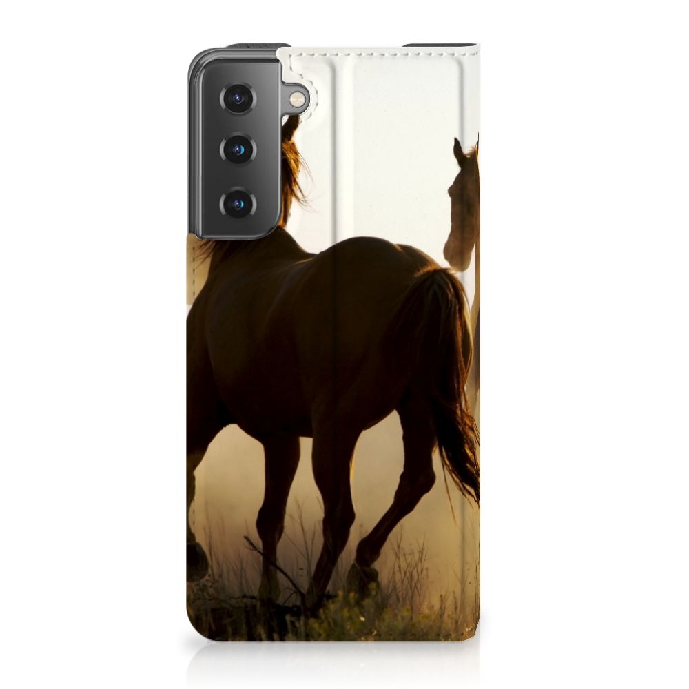 Samsung Galaxy S21 Hoesje maken Design Cowboy met paardenprint in silhouet.