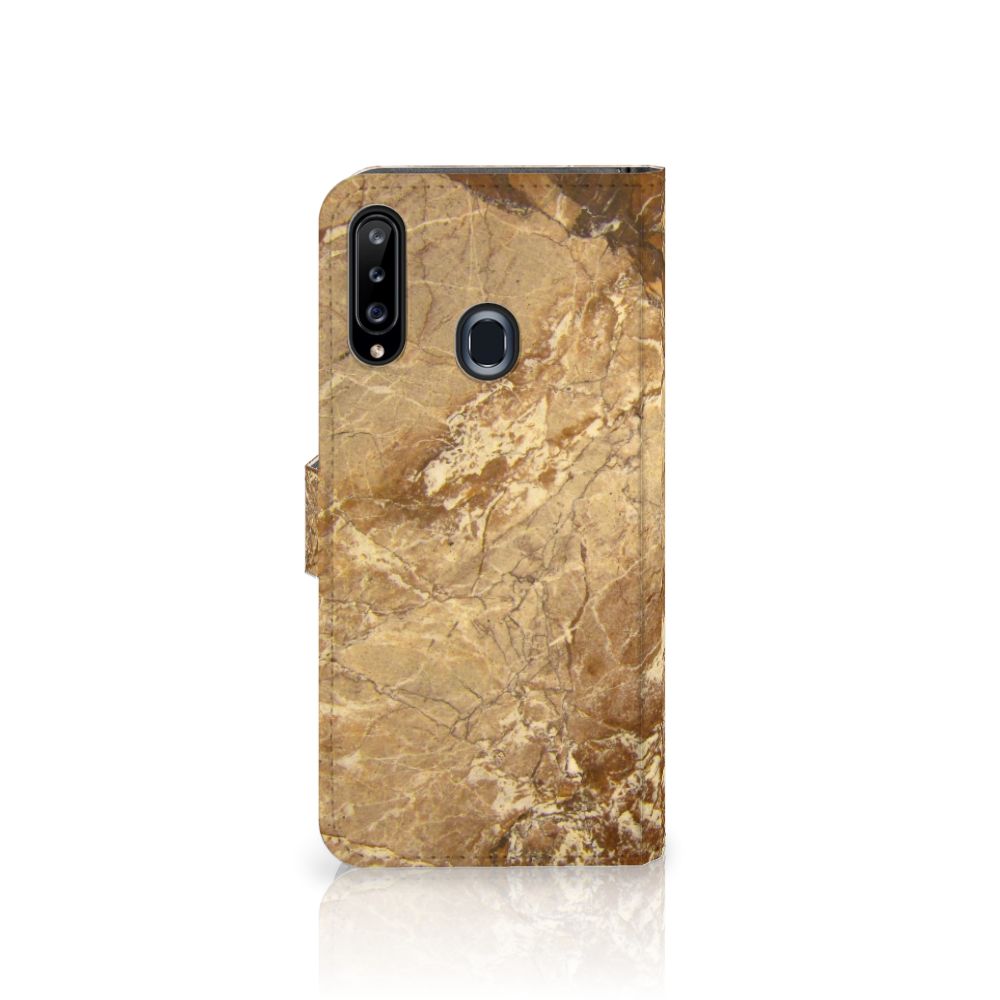 Samsung Galaxy A20s Bookcase Marmer Creme met luxe marmerdesign en TPU-siliconen bescherming.
