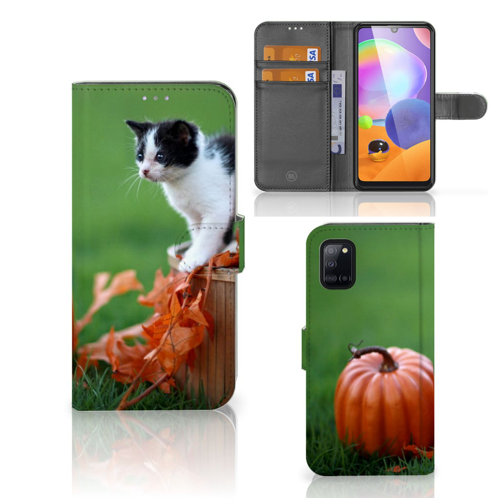 Samsung Galaxy A31 Telefoonhoesje met Pasjes Kitten