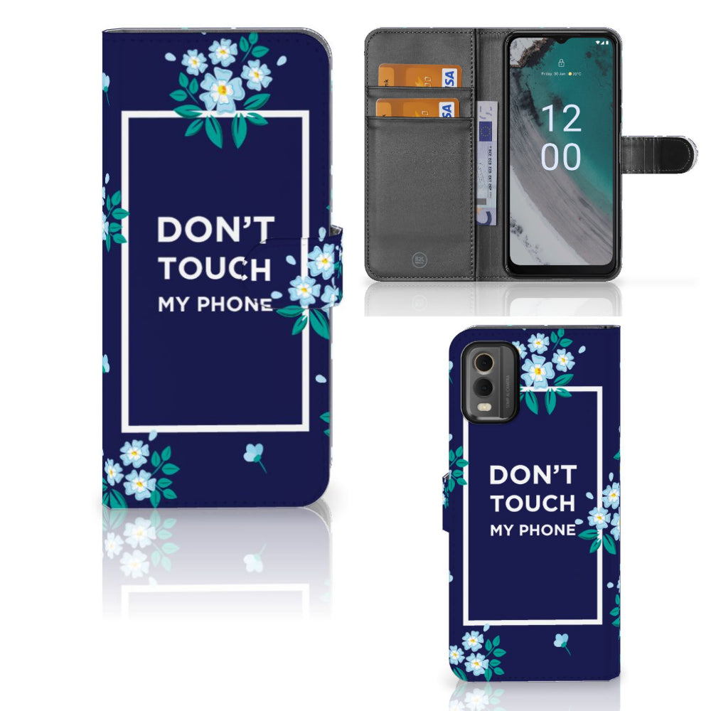 Nokia C32 Portemonnee Hoesje Flowers Blue DTMP