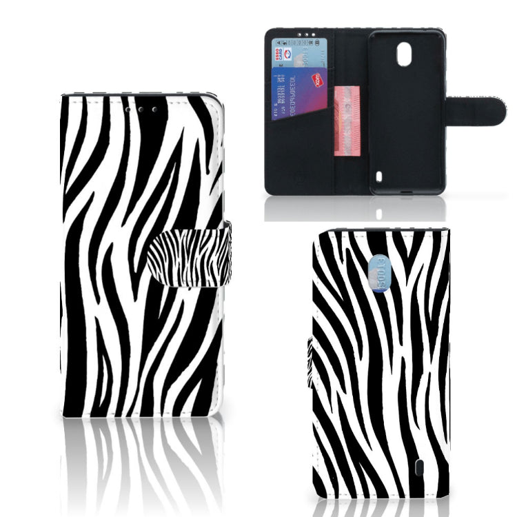 Nokia 1 Plus Telefoonhoesje met Pasjes Zebra