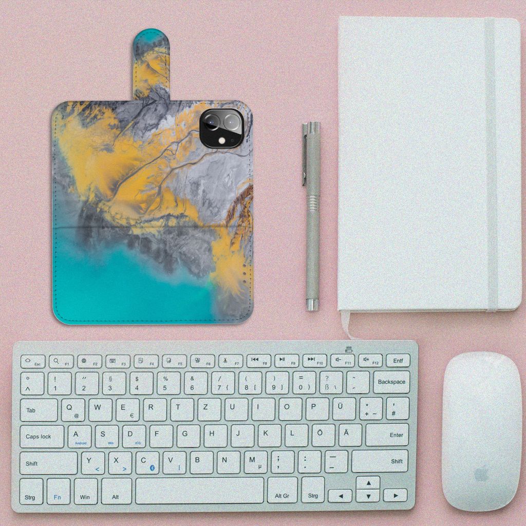 Apple iPhone 12 Mini Bookcase Marble Blue Gold