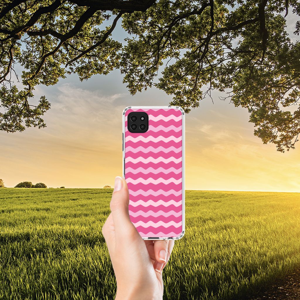 Samsung Galaxy A22 5G Doorzichtige Silicone Hoesje Waves Pink B2C Telecom