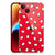 TPU bumper voor iPhone 14 Plus Pinguïn met schattige pinguïnprint op een heldere rode achtergrond.