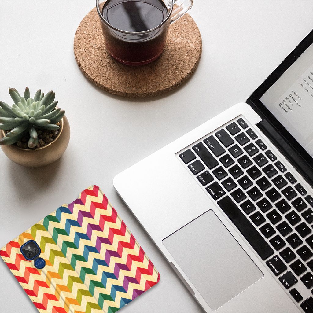 Motorola Moto G9 Play Hoesje met Magneet Zigzag Multi Color - B2C Telecom