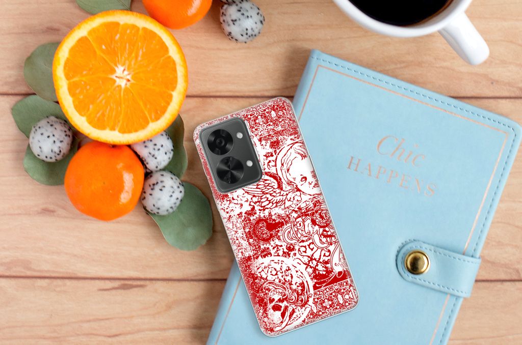 Silicone Back Case OnePlus Nord 2T Angel Skull Rood B2C Telecom
