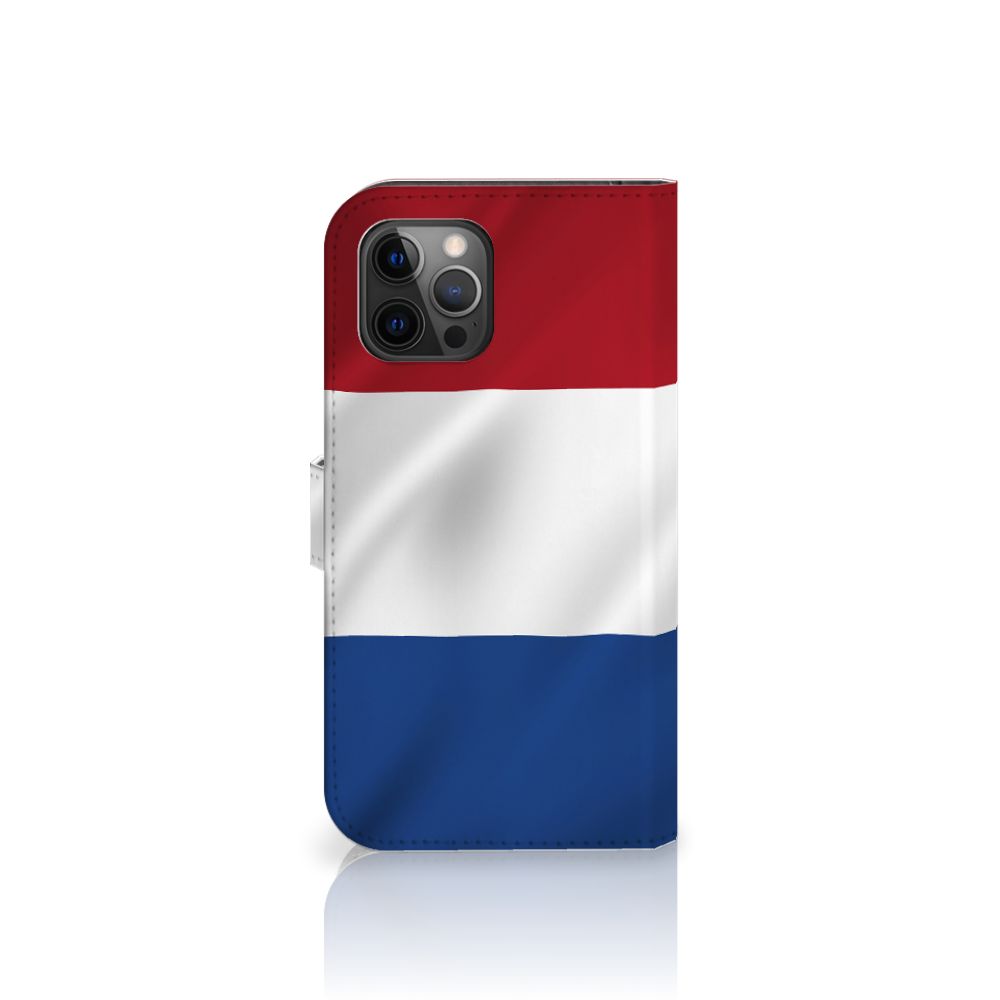 Apple iPhone 12 Pro Max Bookstyle Case Nederlandse Vlag met artistiek ontwerp van de Nederlandse vlag.
