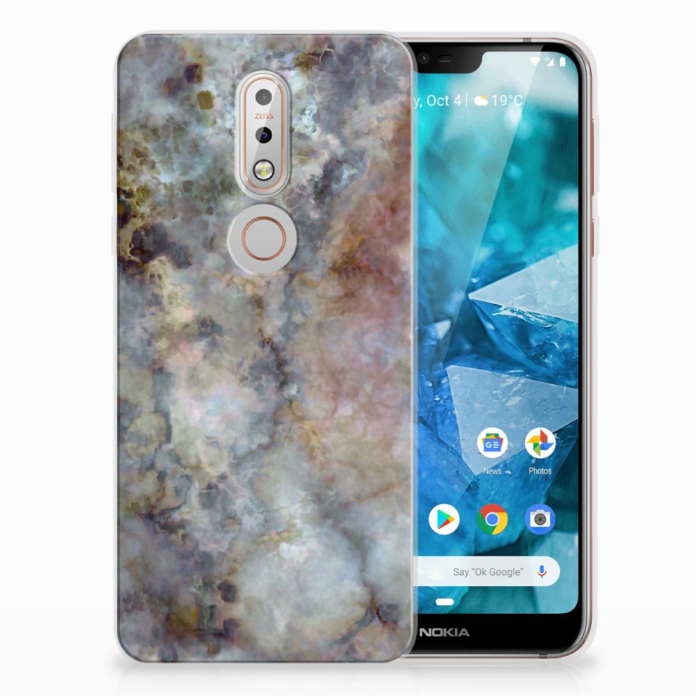 Nokia 7.1 TPU Siliconen Hoesje Marmer Grijs