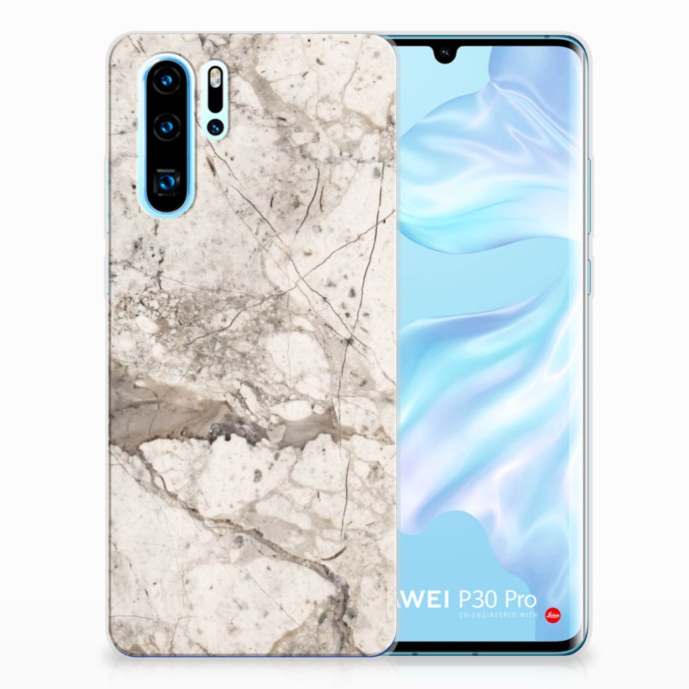 Huawei P30 Pro TPU Siliconen Hoesje Marmer Beige