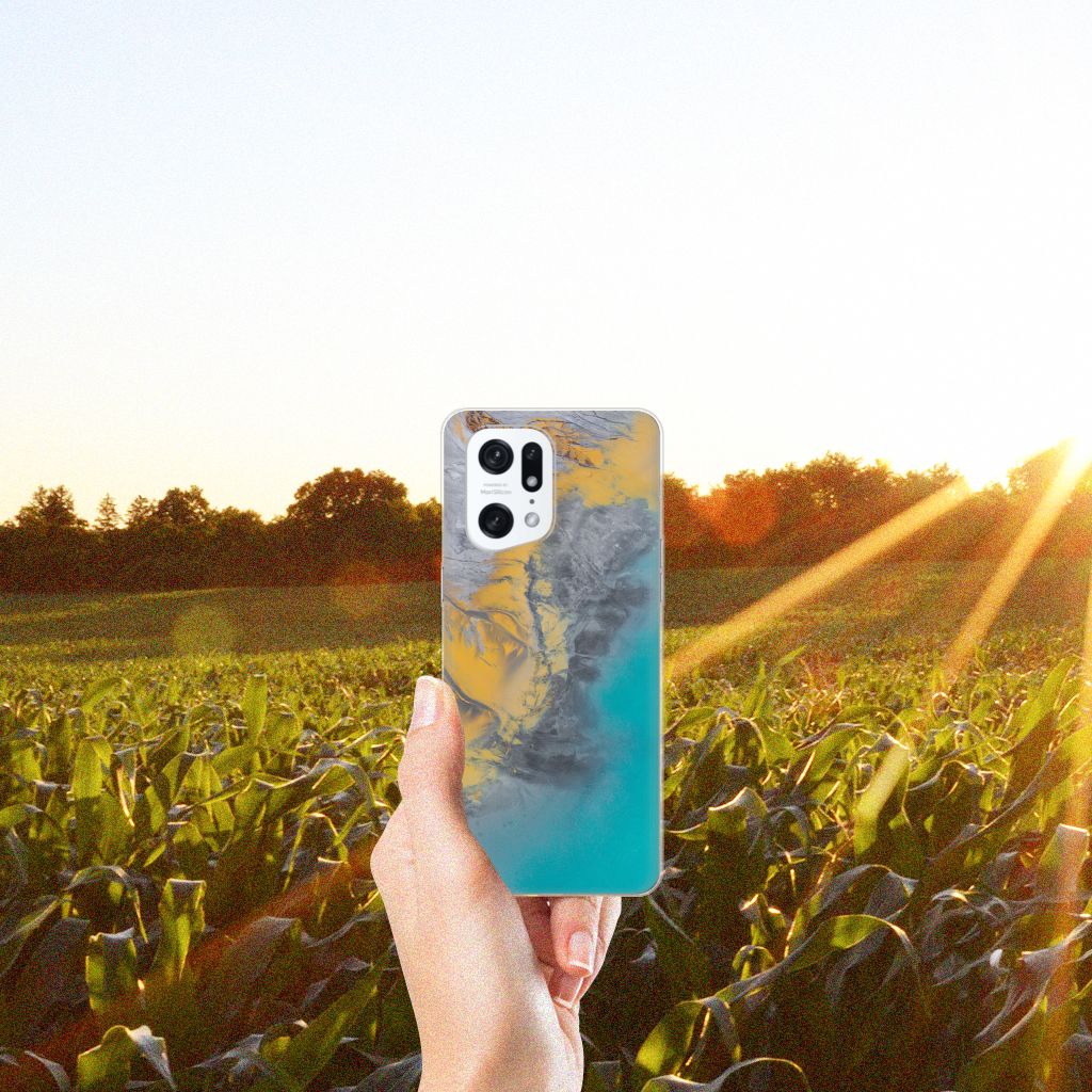 OPPO Find X5 Pro TPU Siliconen Hoesje Marble Blue Gold B2C Telecom