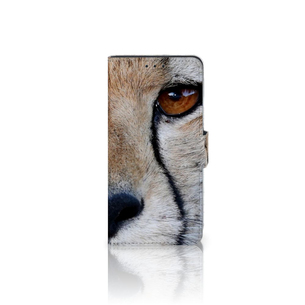 Huawei P40 Telefoonhoesje met Pasjes Cheetah, close-up afbeelding van een cheeta op het hoesje.