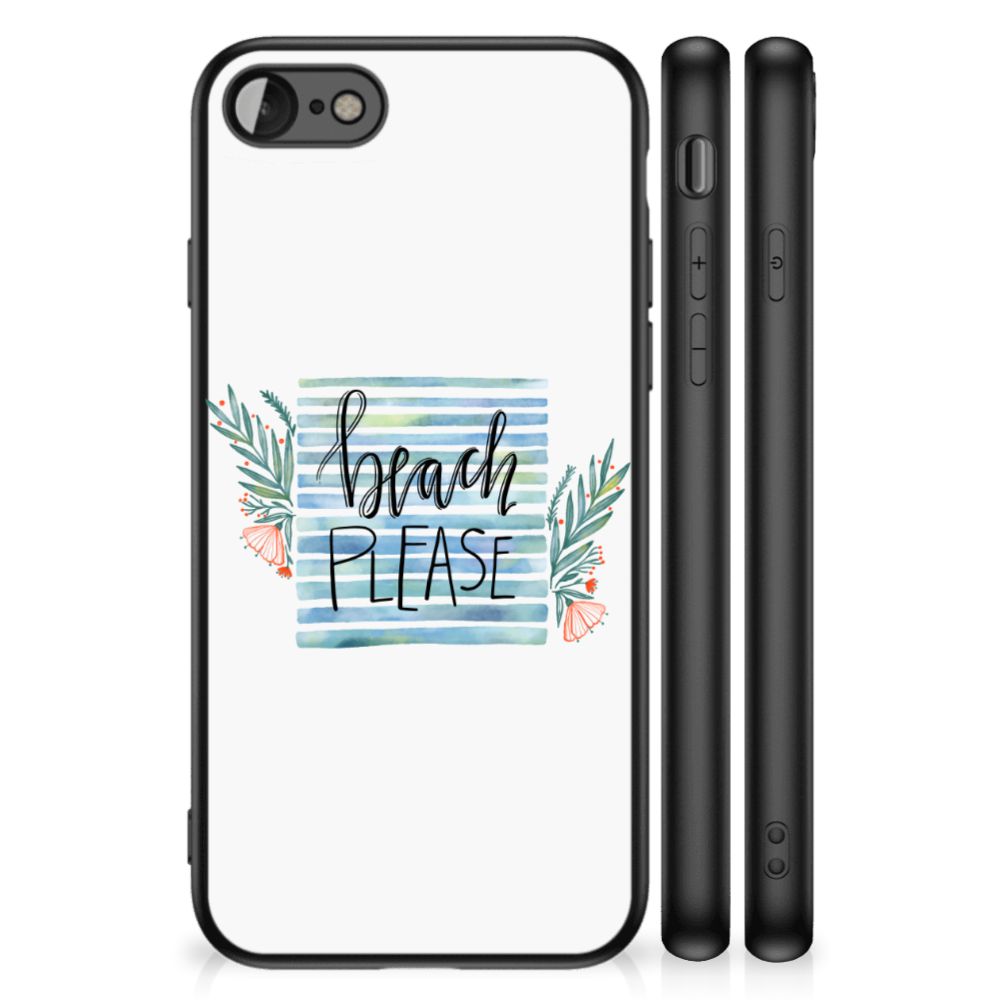 iPhone SE 2022 | SE 2020 | 7/8 Hoesje Boho Beach met tekst 'beach please' en sfeervolle illustraties
