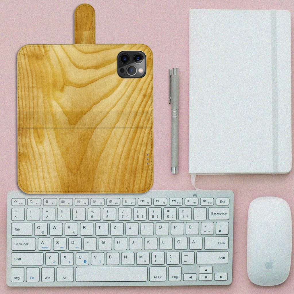 Apple iPhone 12 Pro Max Book Style Case Licht Hout