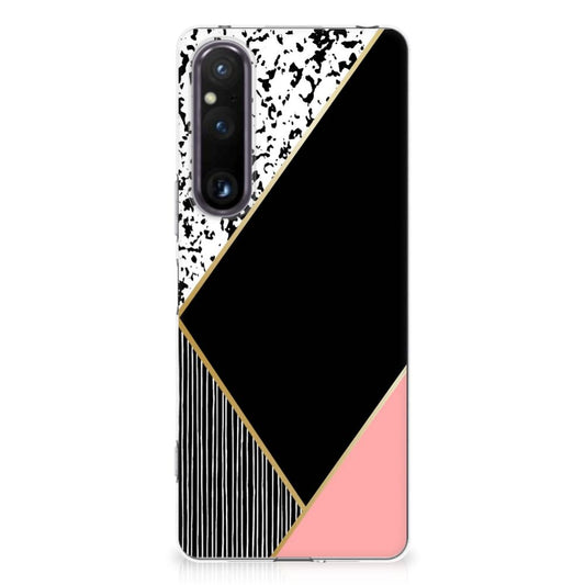 Sony Xperia 1 V TPU Hoesje Zwart Roze Vormen