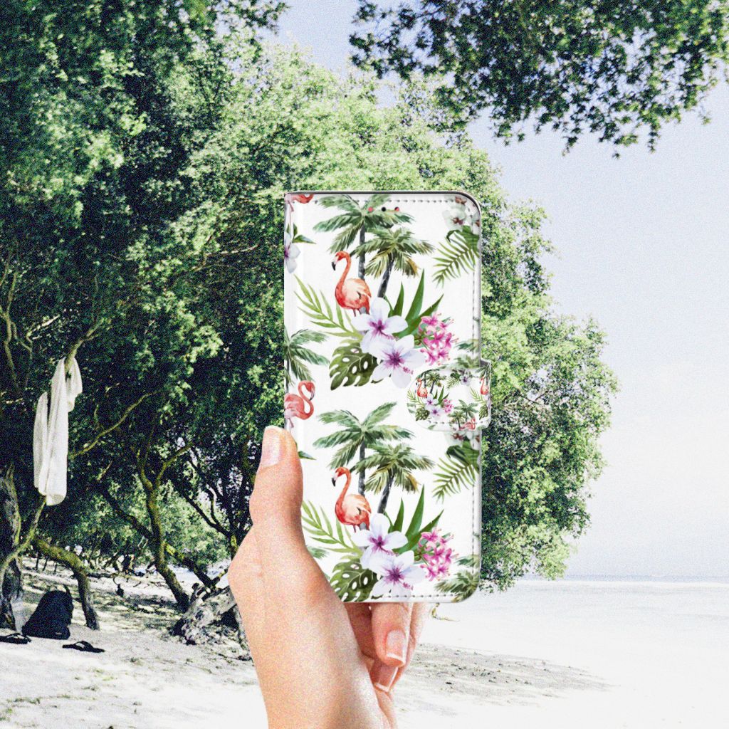 Samsung Galaxy A13 (4G) Telefoonhoesje met Pasjes Flamingo Palms