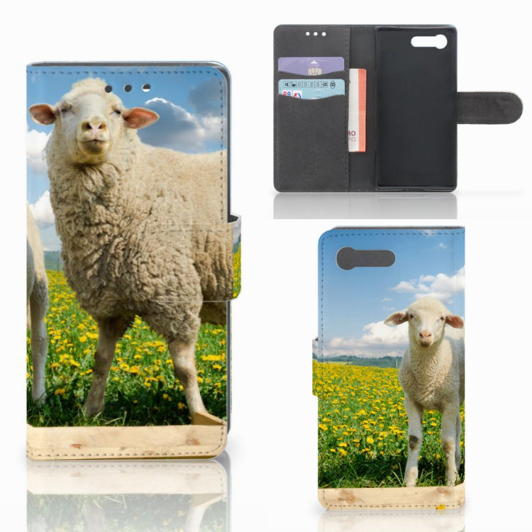 Sony Xperia X Compact Telefoonhoesje met Pasjes Schaap en Lammetje