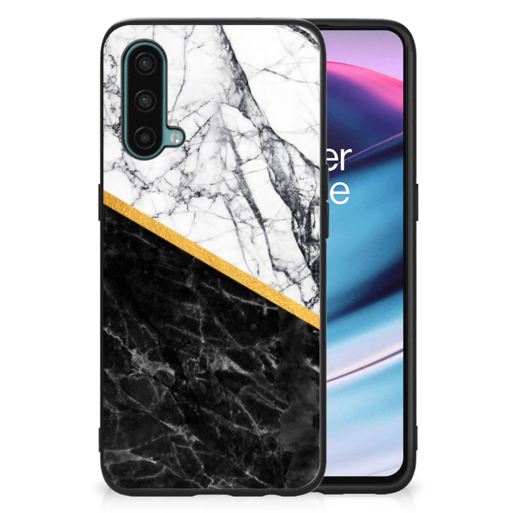 OnePlus Nord CE 5G Marmeren Print Telefoonhoesje Marmer Wit Zwart - Origineel Cadeau Man