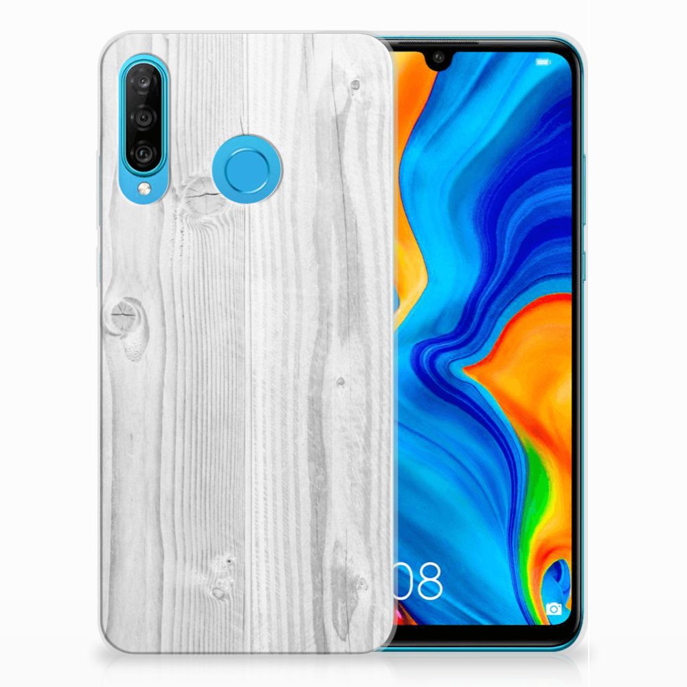 Huawei P30 Lite Bumper Hoesje White Wood