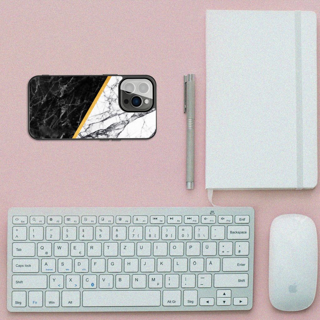 iPhone 13 Pro Marmeren Print Telefoonhoesje Marmer Wit Zwart - Origineel Cadeau Man B2C Telecom