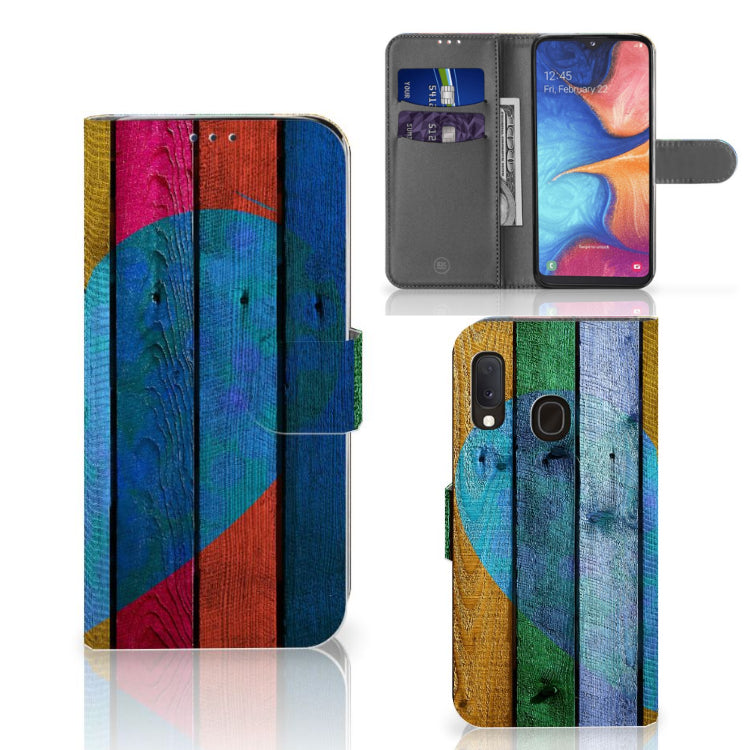 Samsung Galaxy A20e Book Style Case Wood Heart - Cadeau voor je Vriend