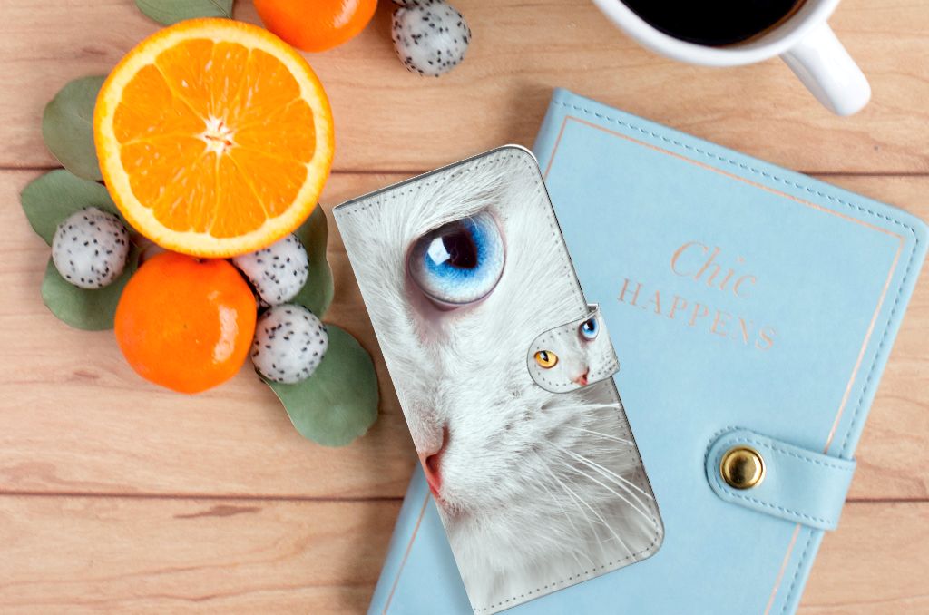 Xiaomi Redmi 10C Telefoonhoesje met Pasjes Witte Kat