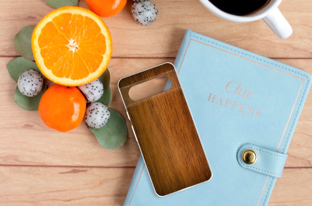 Google Pixel 8 Bumper Hoesje Donker Hout