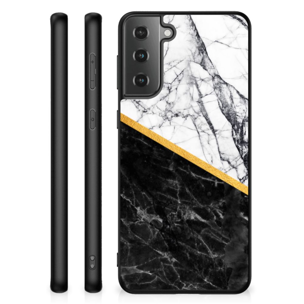 Samsung Galaxy S21 Plus Marmeren Print Telefoonhoesje Marmer Wit Zwart - Origineel Cadeau Man B2C Telecom