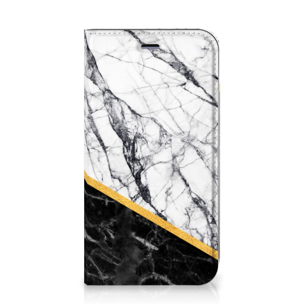 Apple iPhone 11 Standcase Marmer Wit Zwart - Origineel Cadeau Man