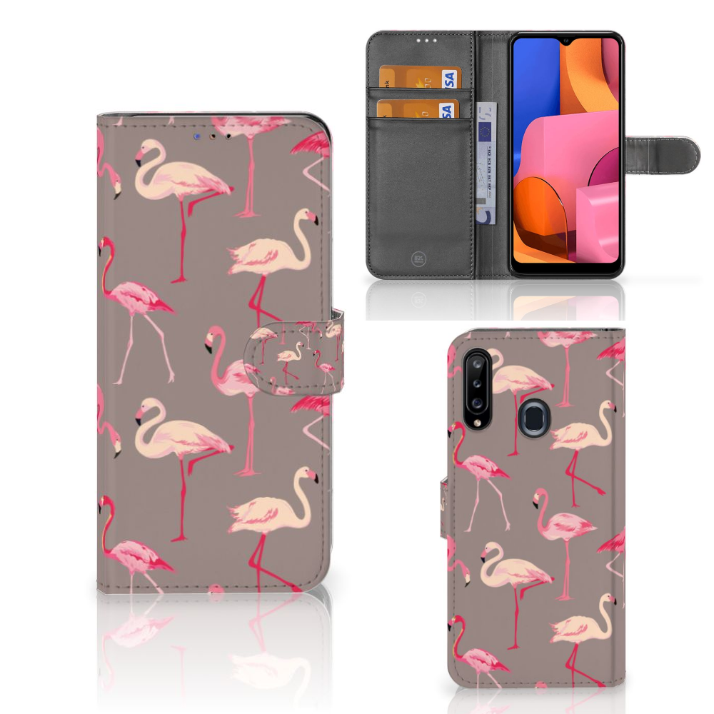 Samsung Galaxy A20s Telefoonhoesje met Pasjes Flamingo