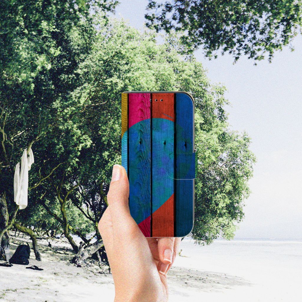 Apple iPhone 11 Pro Book Style Case Wood Heart - Cadeau voor je Vriend