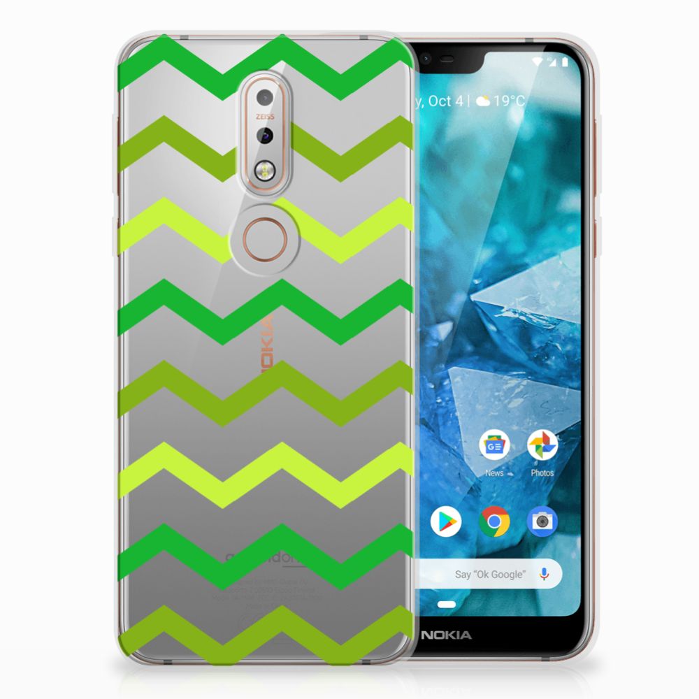 Nokia 7.1 TPU bumper Zigzag Groen