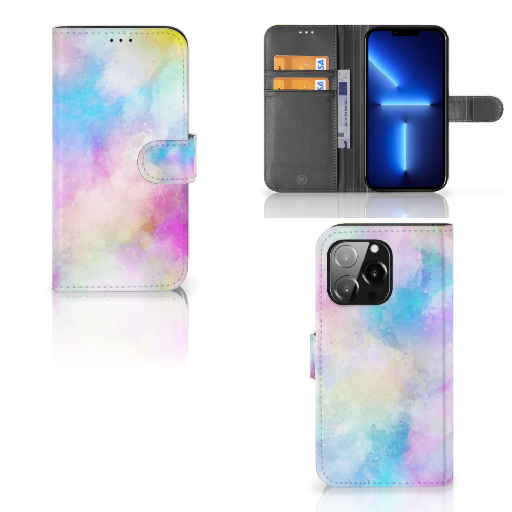 Hoesje iPhone 13 Pro Watercolor Light met pasteltinten en pasjeshouder voor unieke uitstraling.