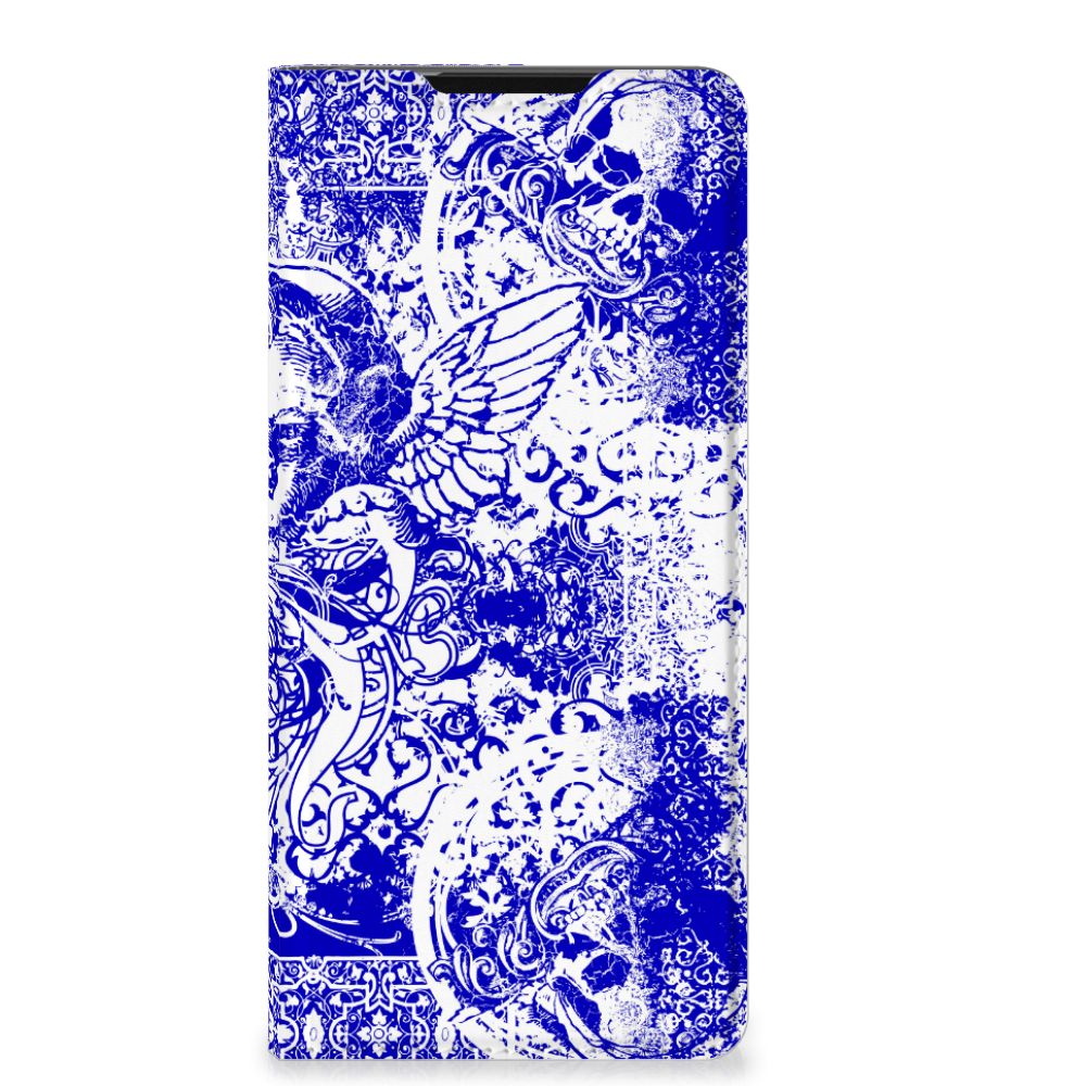 Mobiel BookCase Samsung Galaxy S21 Ultra Angel Skull Blauw - B2C Telecom