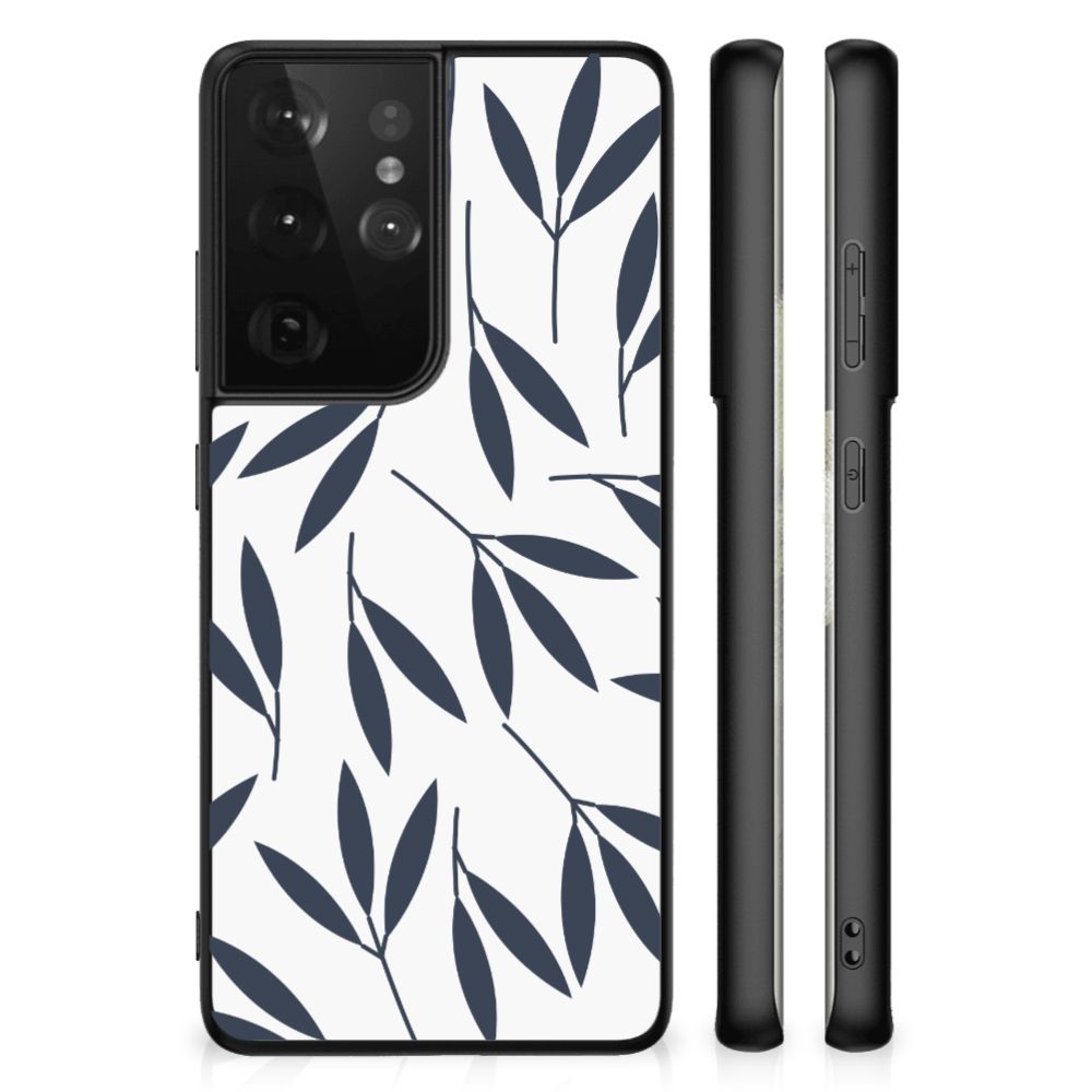 Samsung Galaxy S21 Ultra Bloemen Hoesje Leaves Blue B2C Telecom