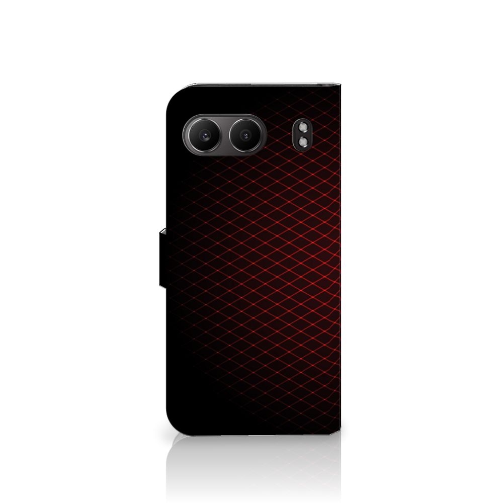 OnePlus Nord 4 Telefoon Hoesje Geruit Rood met geometrisch patroon en klapfunctie.