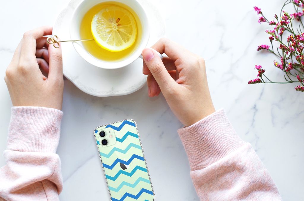 iPhone 12 Mini Doorzichtige Silicone Hoesje Zigzag Blauw B2C Telecom
