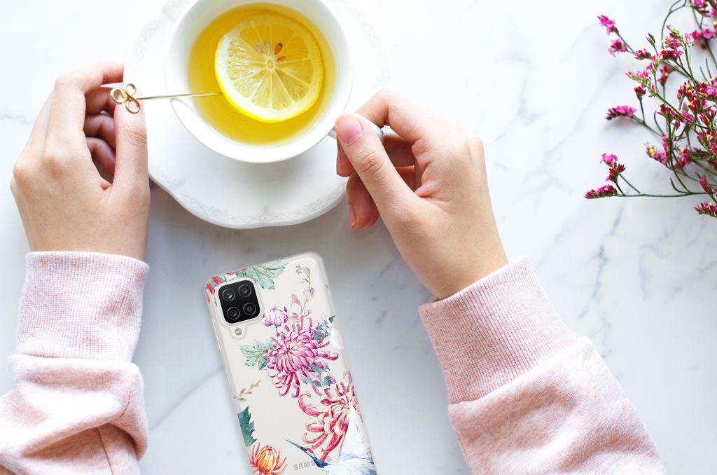 Samsung Galaxy A12 TPU Hoesje Bird Flowers