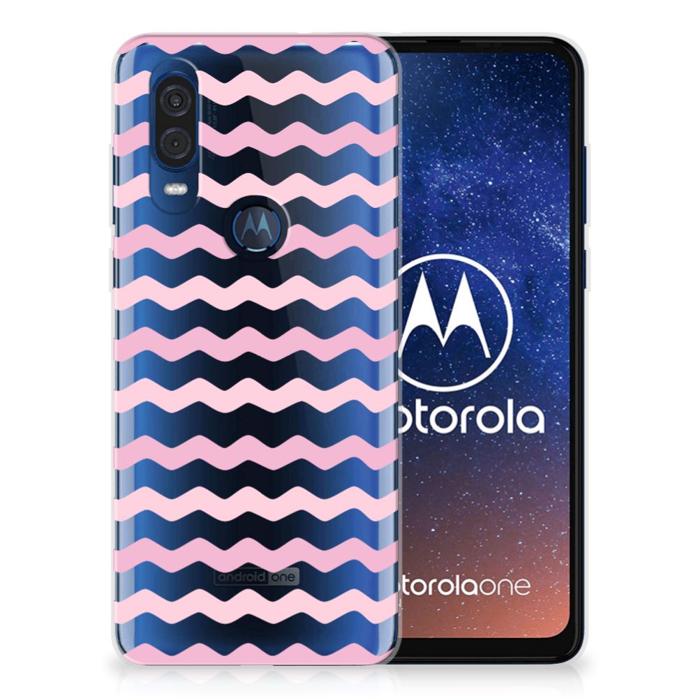 Motorola One Vision TPU bumper Waves Roze