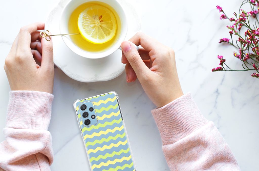 Samsung Galaxy A73 Doorzichtige Silicone Hoesje Waves Yellow B2C Telecom