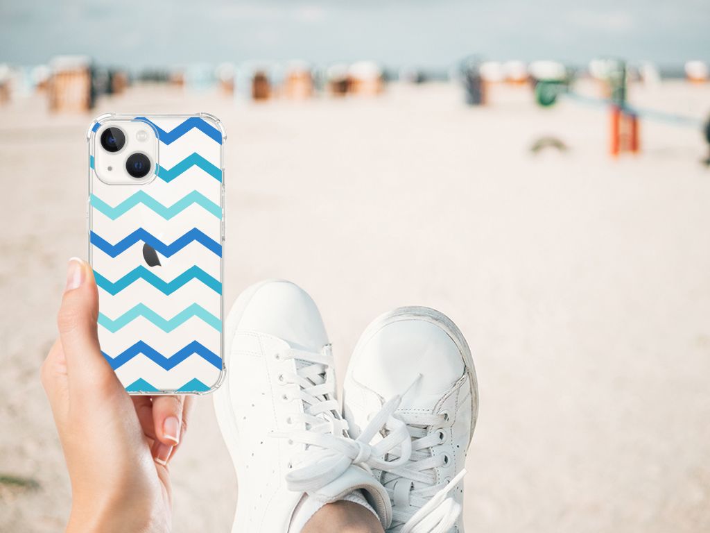 iPhone 13 Doorzichtige Silicone Hoesje Zigzag Blauw B2C Telecom