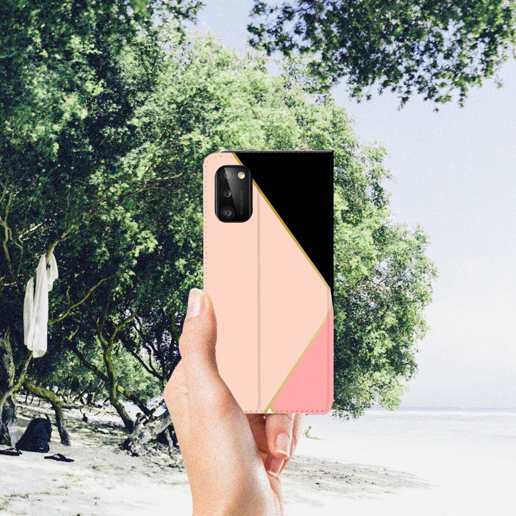 Samsung Galaxy A41 Stand Case Zwart Roze Vormen - B2C Telecom