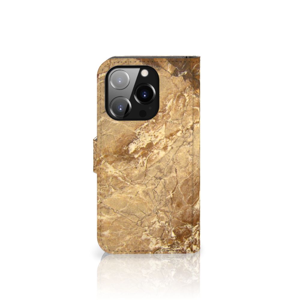 iPhone 14 Pro Bookcase Marmer Creme luxe hoesje met marmer design voor optimale bescherming