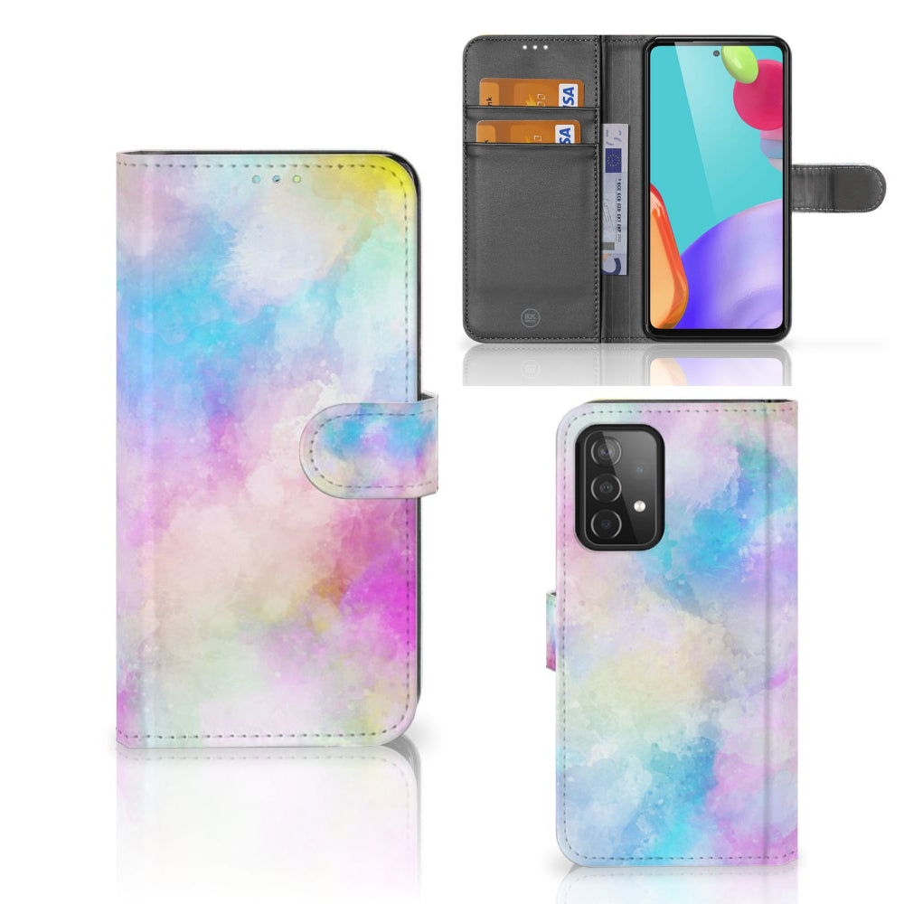 Hoesje Samsung Galaxy A52 Watercolor Light met kleurrijk pastel design en pasjeshouder.